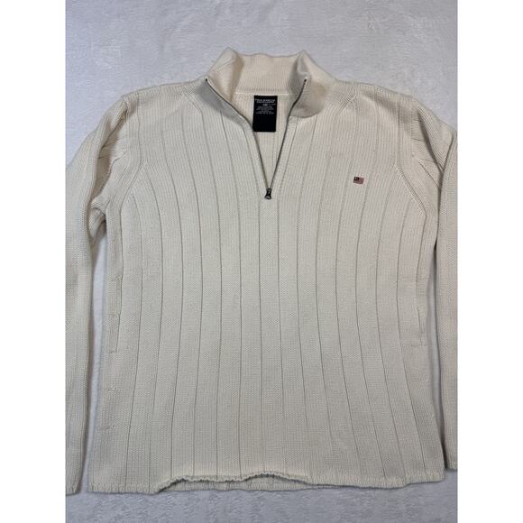 Polo Jeans Ralph Lauren Vintage 1/4 Zip Ribbed Knit Sweater Cotton XL Cream - Picture 1 of 12